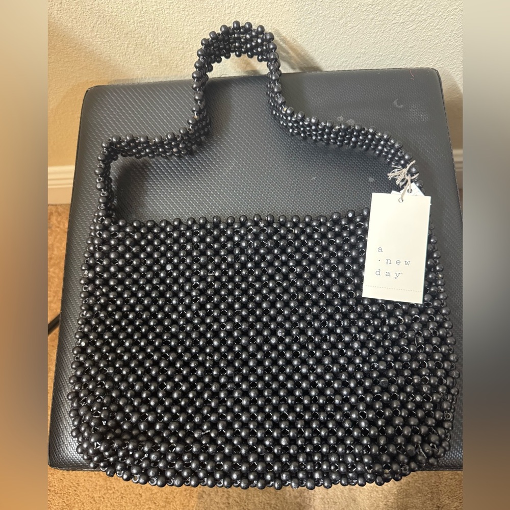 A New Day Elegant Black Beaded Shoulder Bag